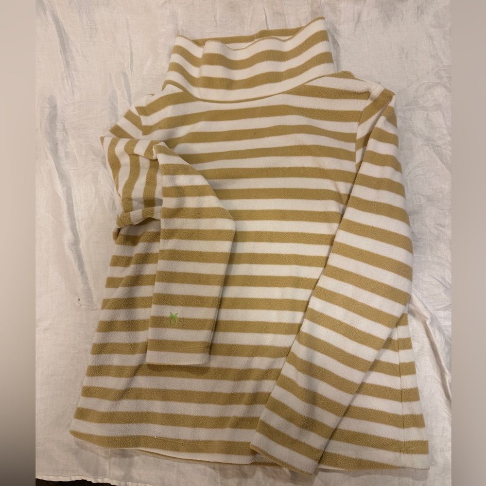 Dudley Stephens Cream and Tan Striped Turtleneck Park Slope Vello Fleece